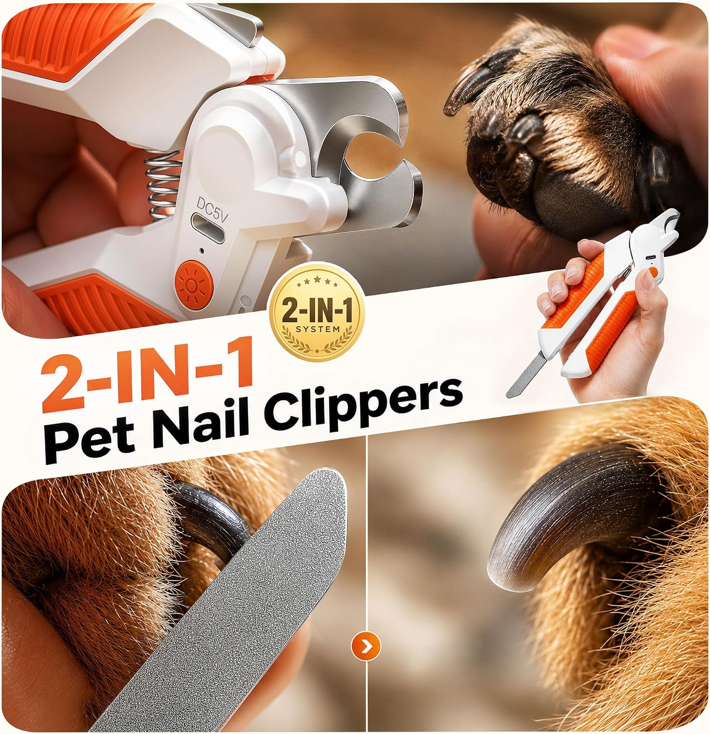 Dog&Cat Nail Clipper with Light, Stainless Steel Blade Nail Trimmer for Pet
