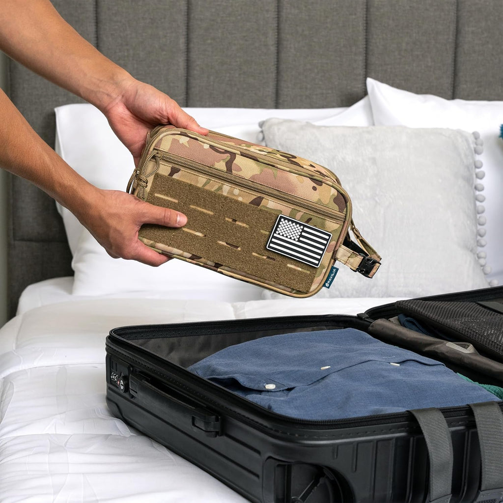 PAVILIA Tactical Toiletry Bag for Men, Water Resistant Molle Military, Camo