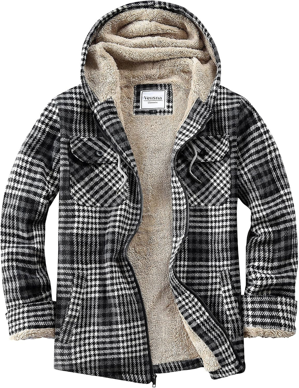 Men's Zip Up Flannel Shirt Jacket Fleece Lined with Hood