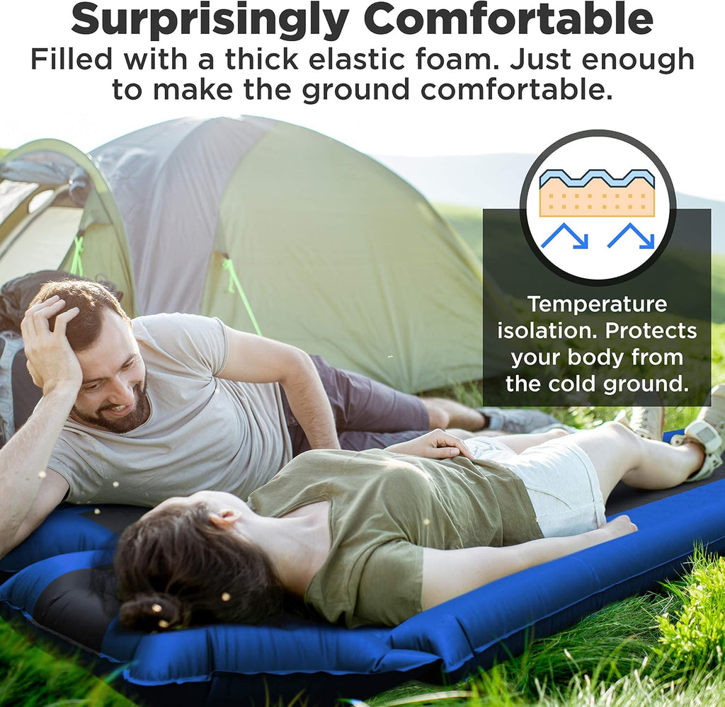 IFORREST Camping Pad with Armrest & Pillow - Self-Inflating Air Mattress, Rollover Protection, Ultra-Comfortable Mat, Lightweight for Tent, Cot, Backpacking(XL)