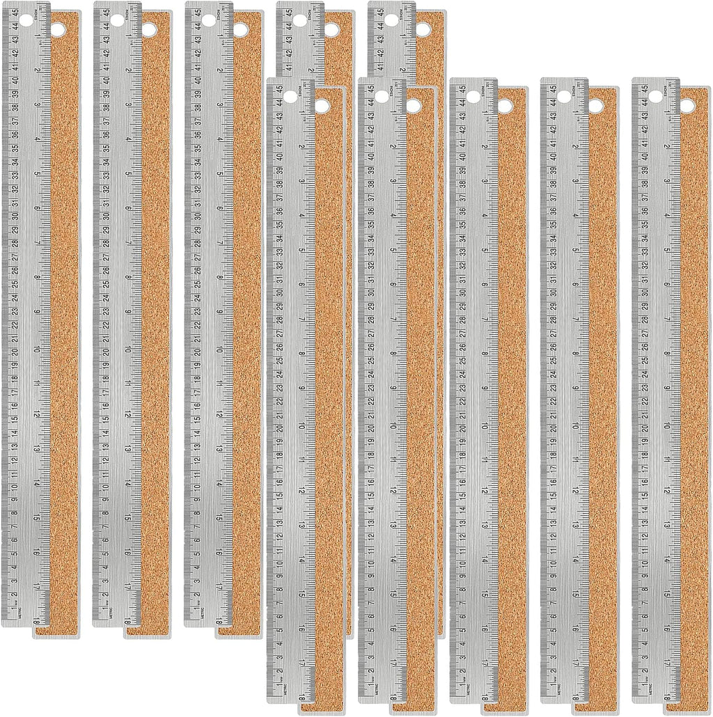 Metal Ruler With Cork Backing: 10 PCS 18 Inch Stainless Steel Non-Slip Rulers With Inch and Centimeters