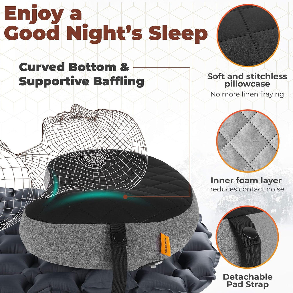 TREKOLOGY Lightweight Travel Pillow – Compact Inflatable Camping Pillow for Backpacking, Travel, Plane, or Hammock – Neck & Lumbar Support, Washable Cover, Two-Way Valve – Ultralight Hiking Gear