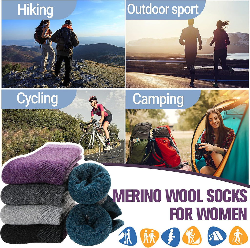 Anlisim Merino Wool Hiking Running Socks for Women, Boot Work Crew Socks