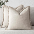 Foindtower Decorative Linen Fringe Throw Pillow Covers 20×20 Inch,Beige