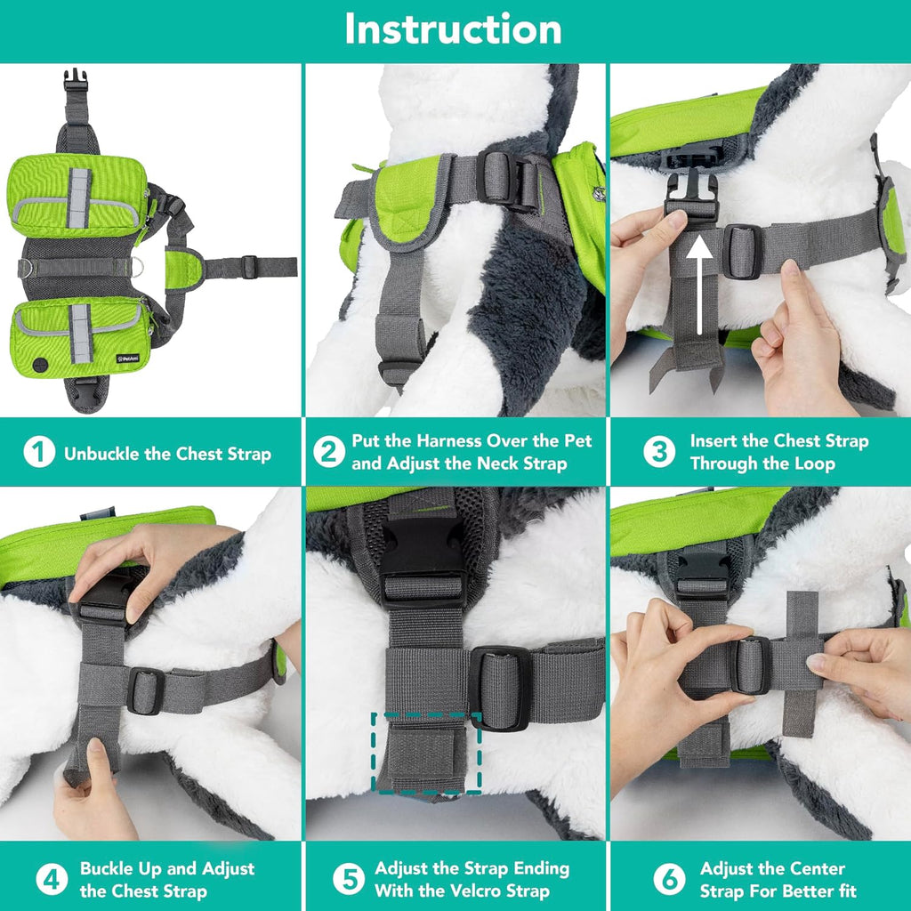PetAmi Dog Backpack for Medium Large Dogs, Hiking Saddle Bag, Green