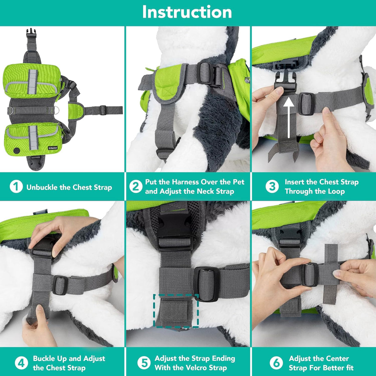 PetAmi Dog Backpack for Medium Large Dogs, Hiking Saddle Bag, Green