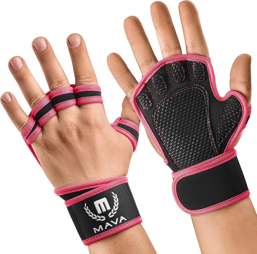 Mava Sports Open Gym Gloves with Integrated Wrist Support – Padded Weight Lifting Gloves for Men & Women – Silicone Grip Fingerless Workout Gloves for Cross Training & Fitness – 1 Pair