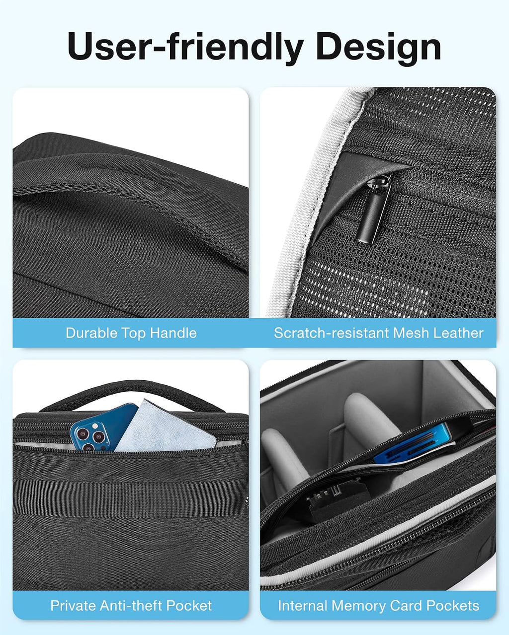 BAGSMART Camera Sling Bag with Tripod Holder & Rain Cover, Black