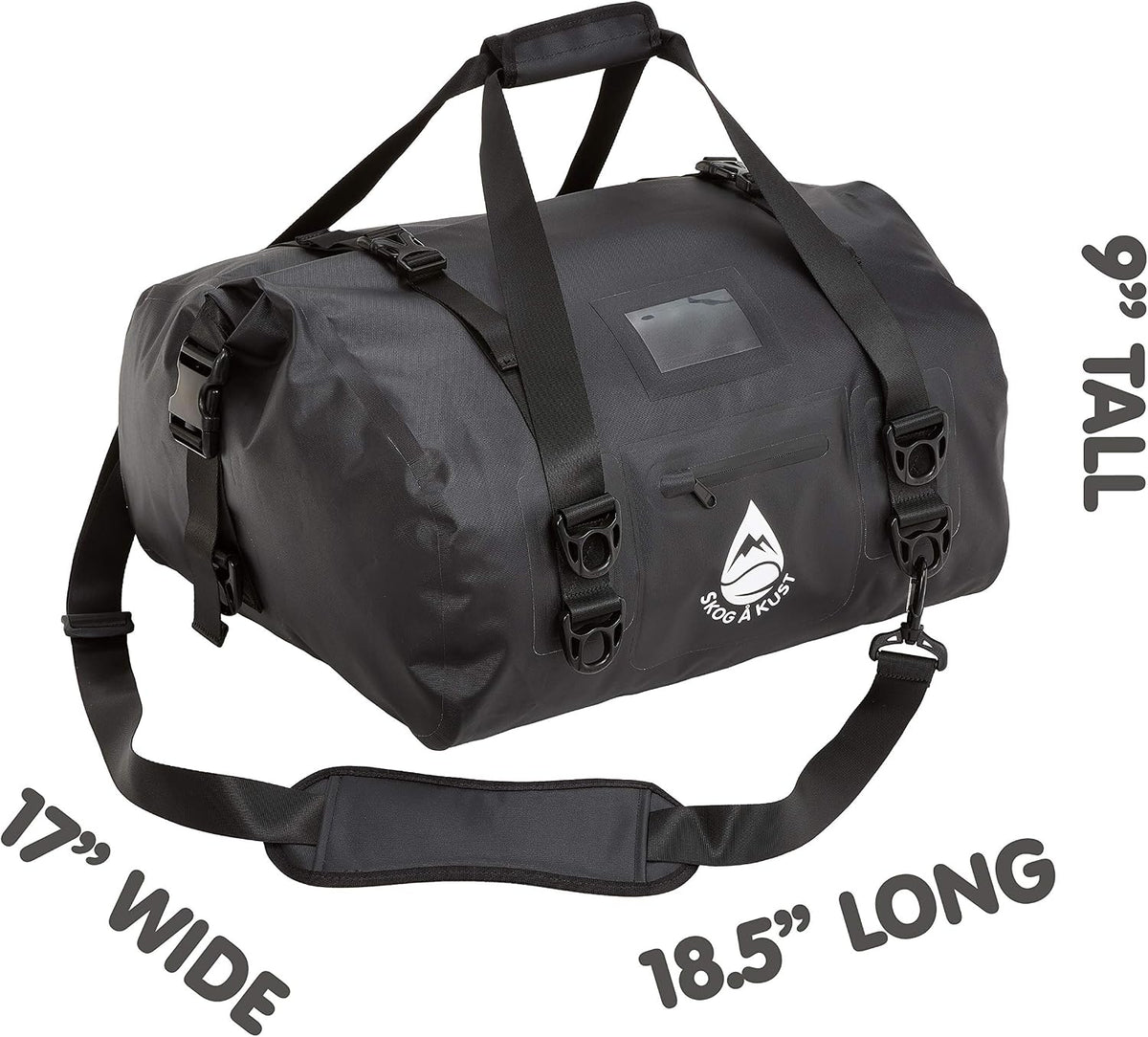 Skog Å Kust Duffelsak Heavy Duty Waterproof Duffel - Gear Bag for Sports, Travel, & More - 40L, Black Moto Edition