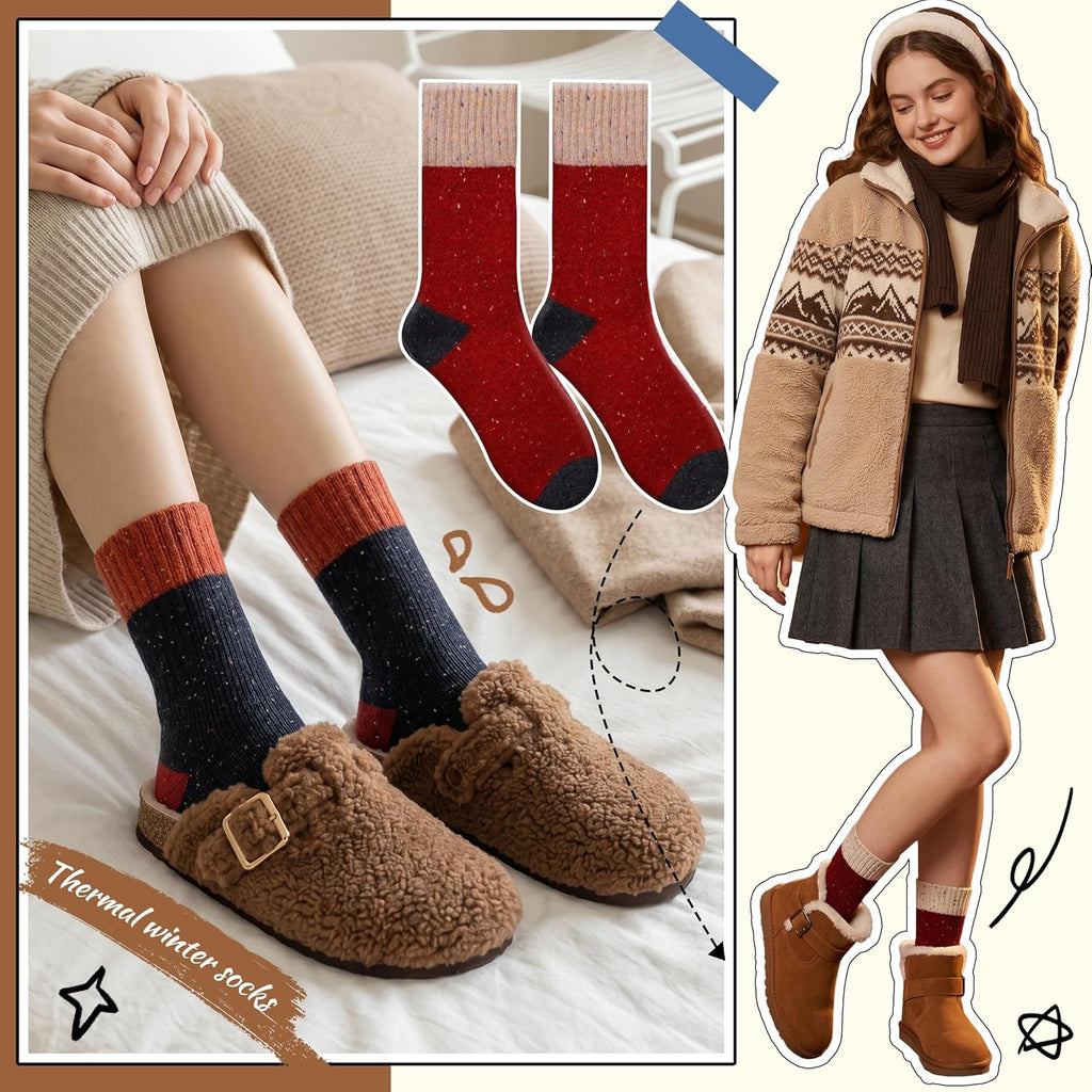 EBMORE 5 Pairs Women Merino Wool Boot Socks Warm Thermal Winter Thick Hiking Cozy Cabin Crew Comfy Socks for Ladies