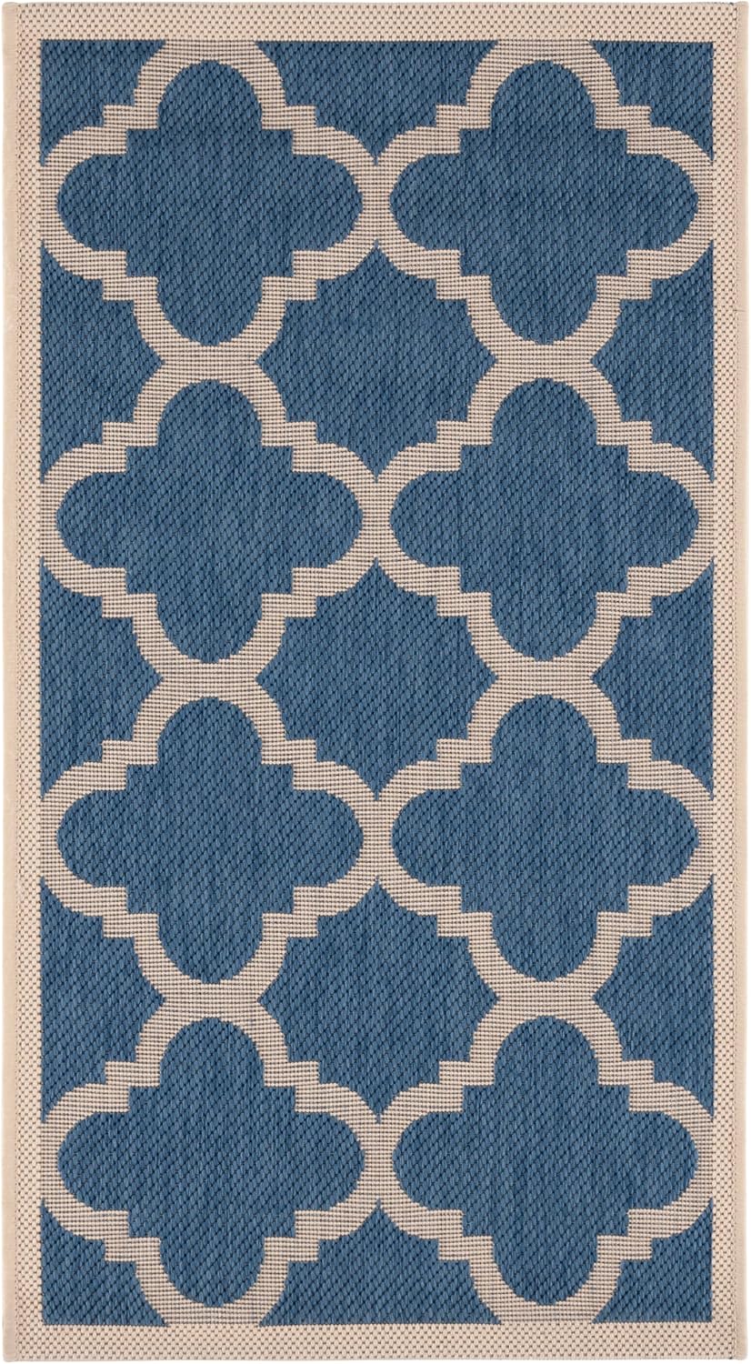 SAFAVIEH Washable Rug Outdoor Courtyard Collection - 2' x 3'7", Blue & Beige, Non-Shedding & Easy Cleaning, Ideal for Patio, Front Door, Entryway, Doormat (CY6243-243)