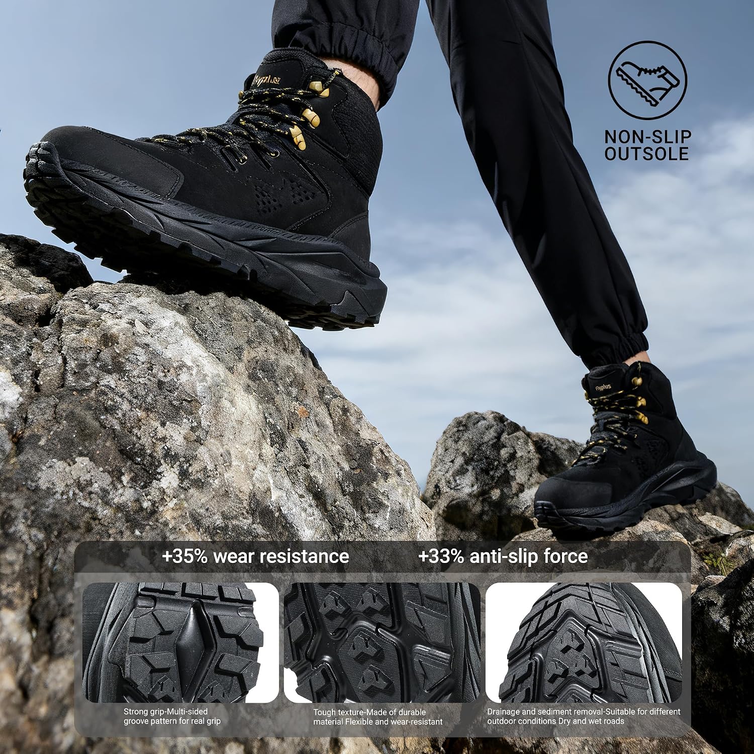 Men‘s Waterproof Hiking Boots, Slip-Resistant All-Terrain Grip