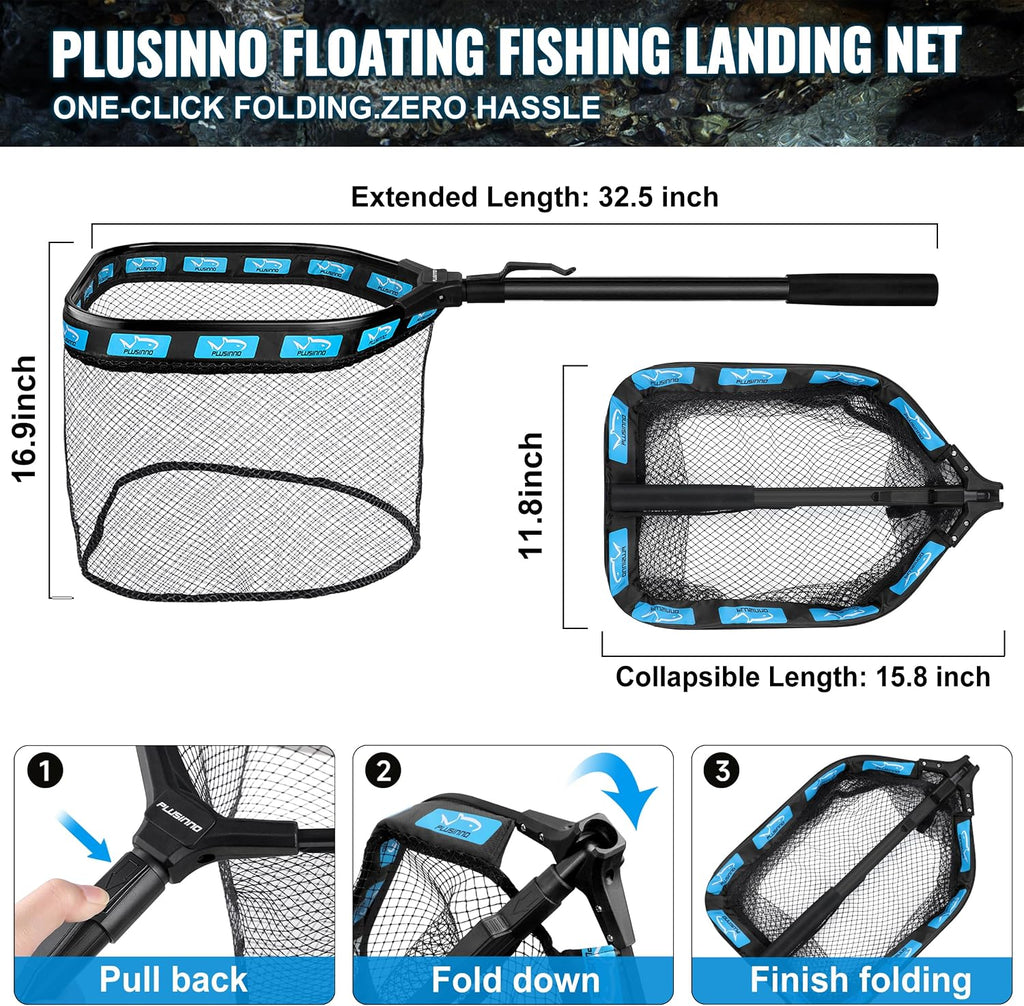 PLUSINNO Fishing Backpack with Fishing Net, Tackle Bag for Fishing Gear