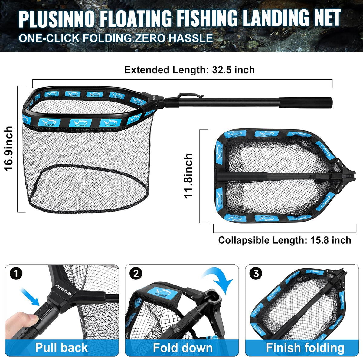 PLUSINNO Fishing Backpack with Fishing Net, Tackle Bag for Fishing Gear