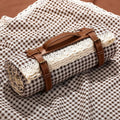 VitalCozy Gingham Picnic Blankets 59x78 in Outdoor Waterproof, Coffee White