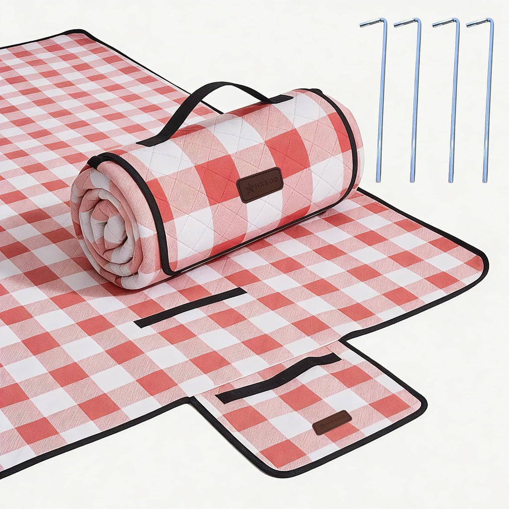 HX&OD Outdoor Picnic Blanket, Extra Large, 80''x60'' Waterproof Foldable Blankets Gingham Picnic Mat for Beach, Camping Grass Lawn Park Accessories Cute Couple Ideas Wedding (Coffee Color, 80”x60”)