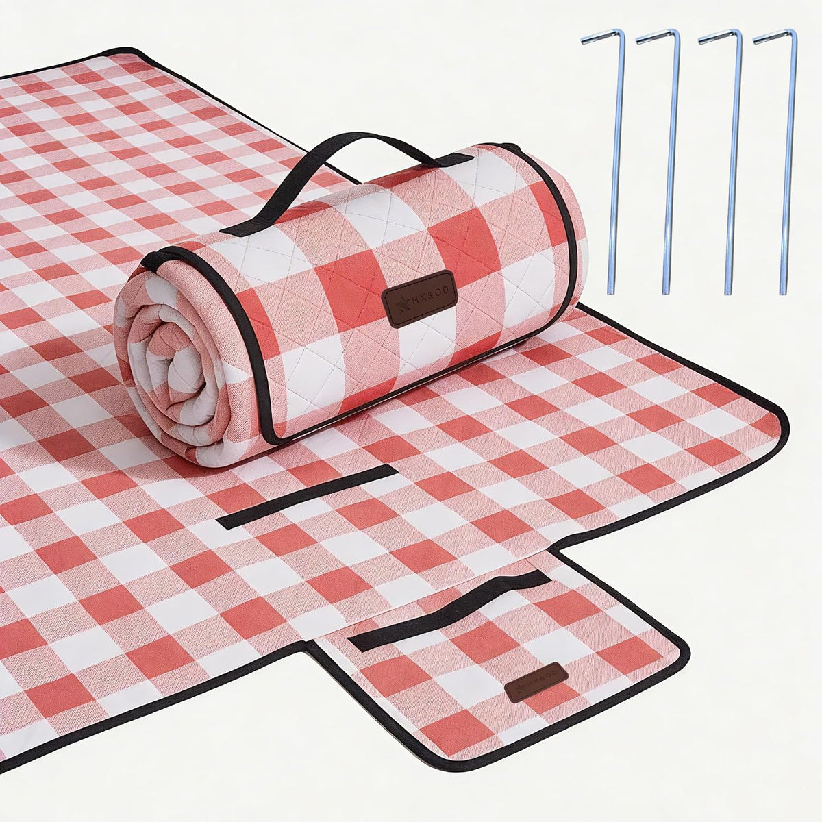 HX&OD Outdoor Picnic Blanket, Extra Large, 80''x60'' Waterproof Foldable Blankets Gingham Picnic Mat for Beach, Camping Grass Lawn Park Accessories Cute Couple Ideas Wedding (Coffee Color, 80”x60”)