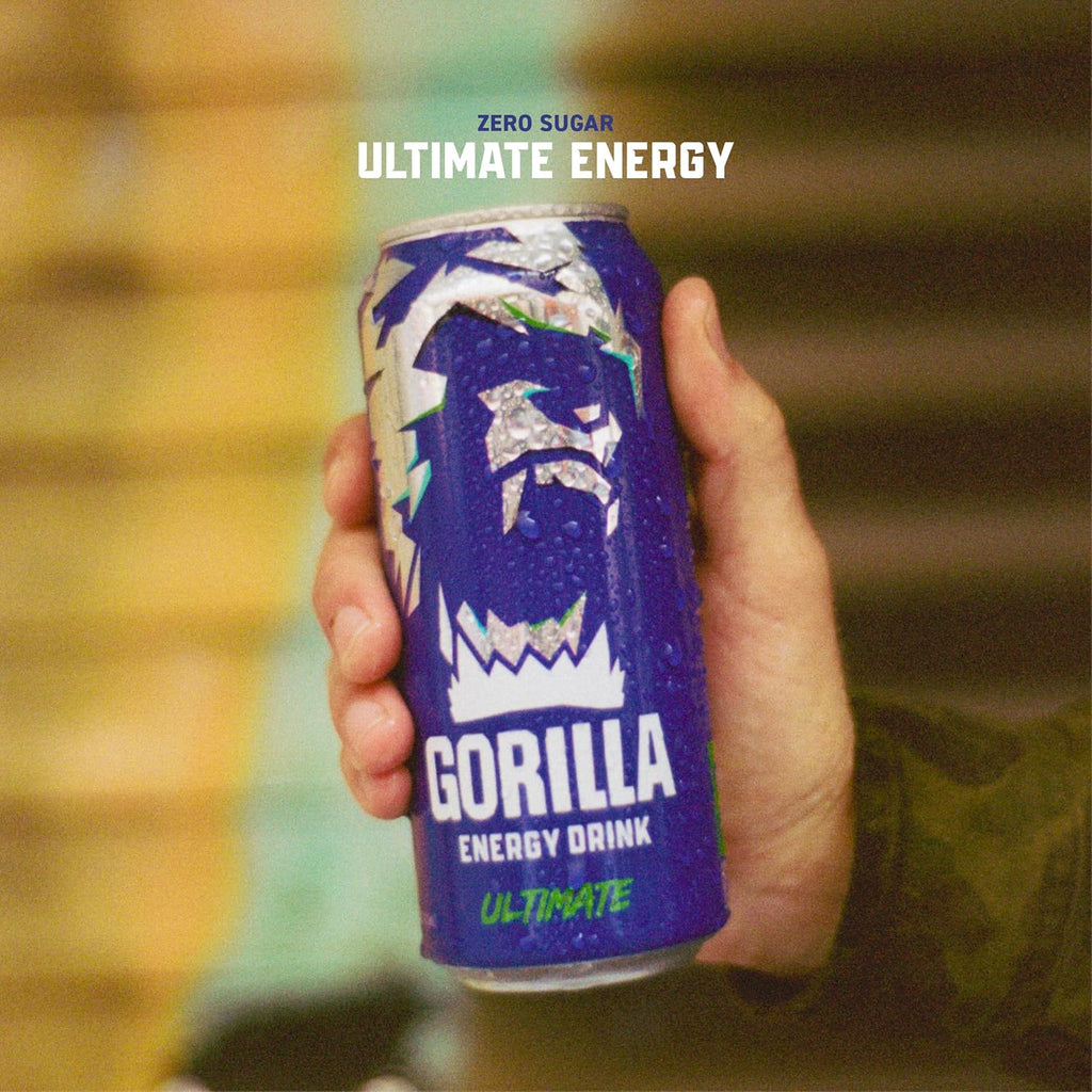 Gorilla Energy Drink, Original 0 Sugar, 200mg Plant-Based Caffeine, 12 Pack
