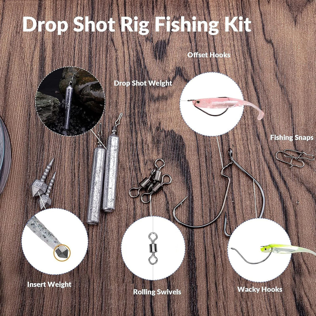 THKFISH Fishing Weights Sinkers Set, 28PCS Fishing Sinker Drop Shot Weights Kit,Drop Shot Rig Wacky Hooks for Saltwater Freshwater Bass Fishing
