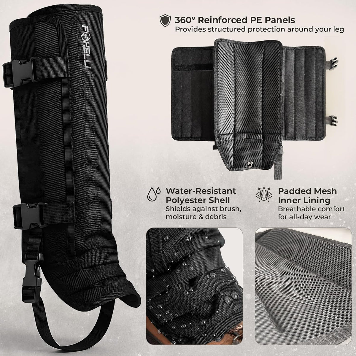 Foxelli Snake Gaiters for Men & Women, Durable Snake Protection Leg Guards