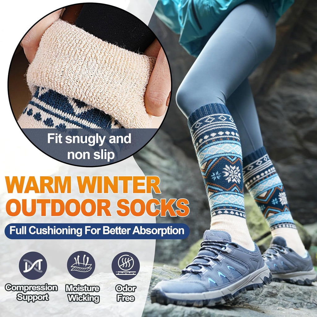 Welwoos 3 Pairs Merino Wool Ski Socks for Womens Mens Thermal Winter Warm Thick Knee High Socks for Skiing Snowboarding