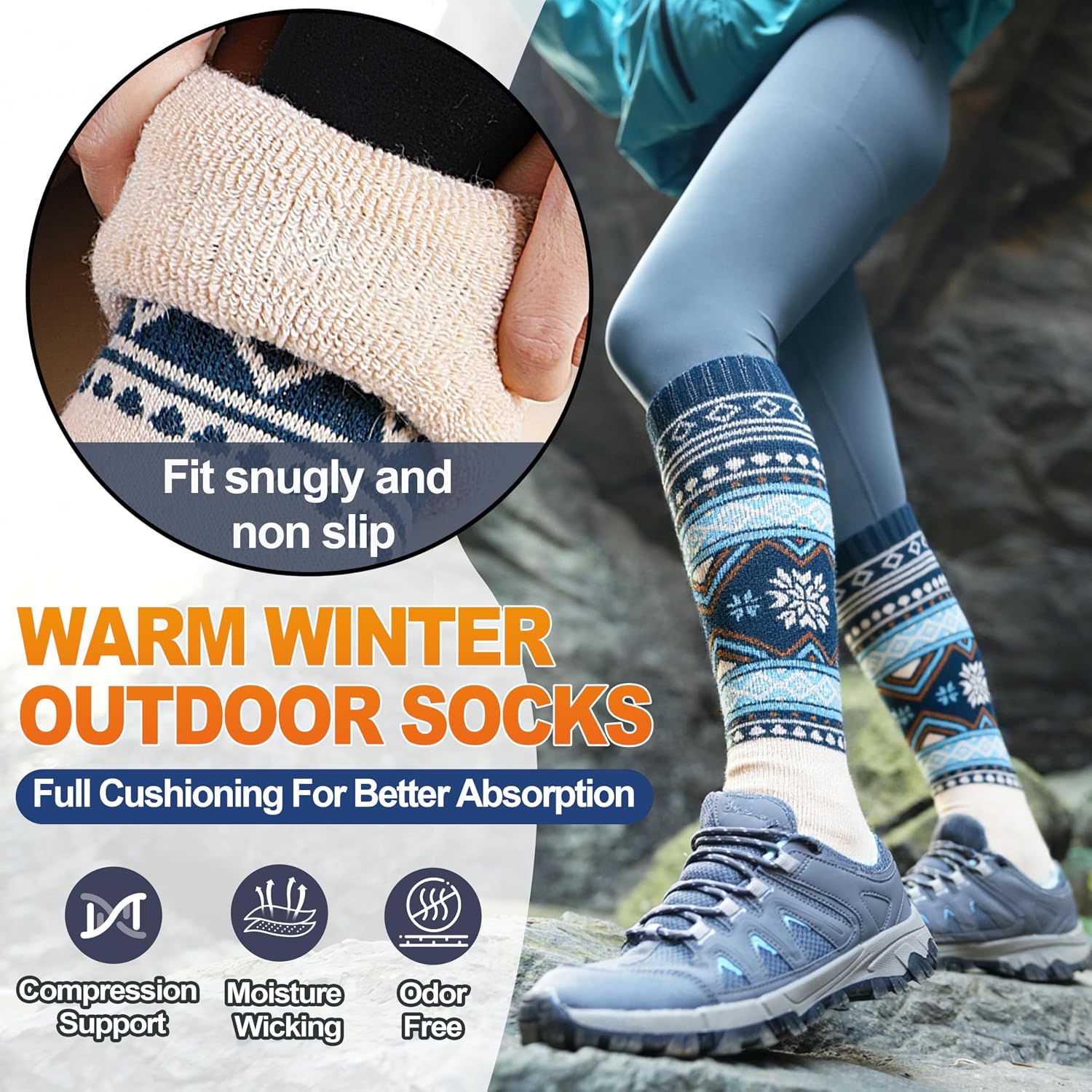 Welwoos 3 Pairs Merino Wool Ski Socks for Womens Mens Thermal Winter Warm Thick Knee High Socks for Skiing Snowboarding