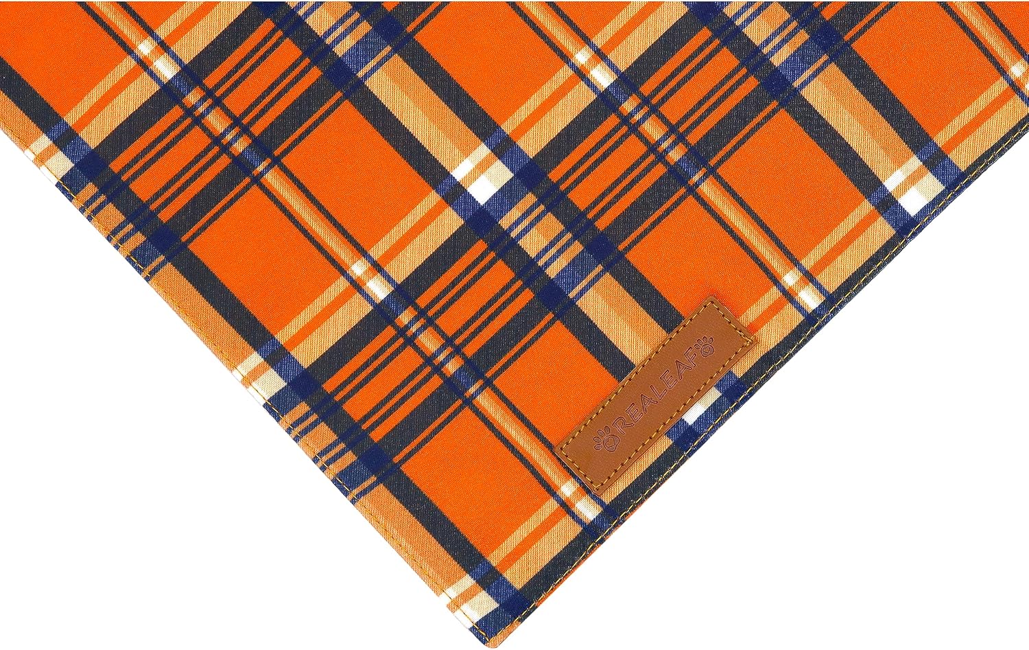 Realeaf Fall Dog Bandanas 2 Pack, Reversible Orange Plaid Holiday Pet Scarf for Boy and Girl, Premium Durable Fabric, Halloween Thanksgiving Bandana for Medium and Large Dogs (Large)