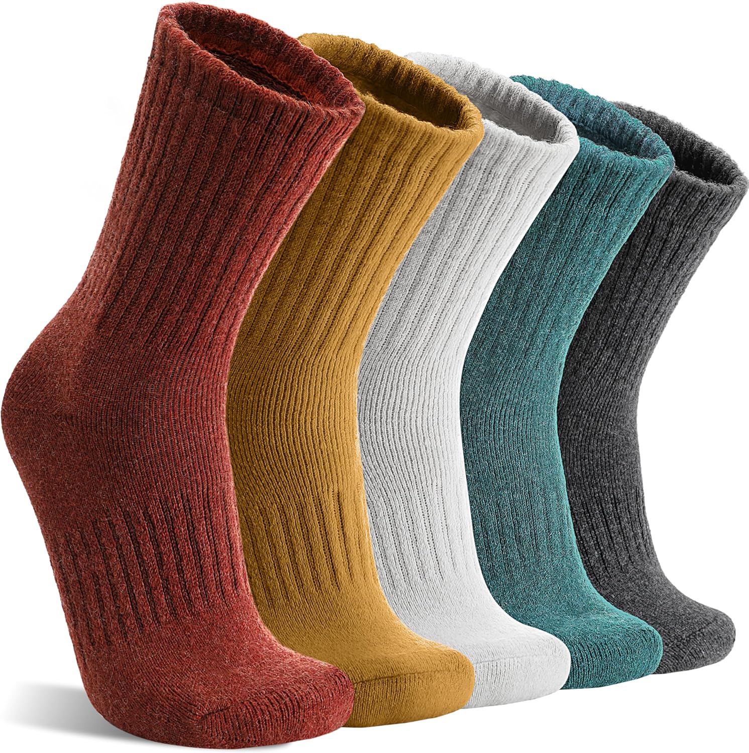 MOGGEI 5 Pairs Womens Merino Wool Socks Hiking Warm Winter Thick Thermal Crew Cozy Cabin Ladies Gift Comfy Boot Work Socks
