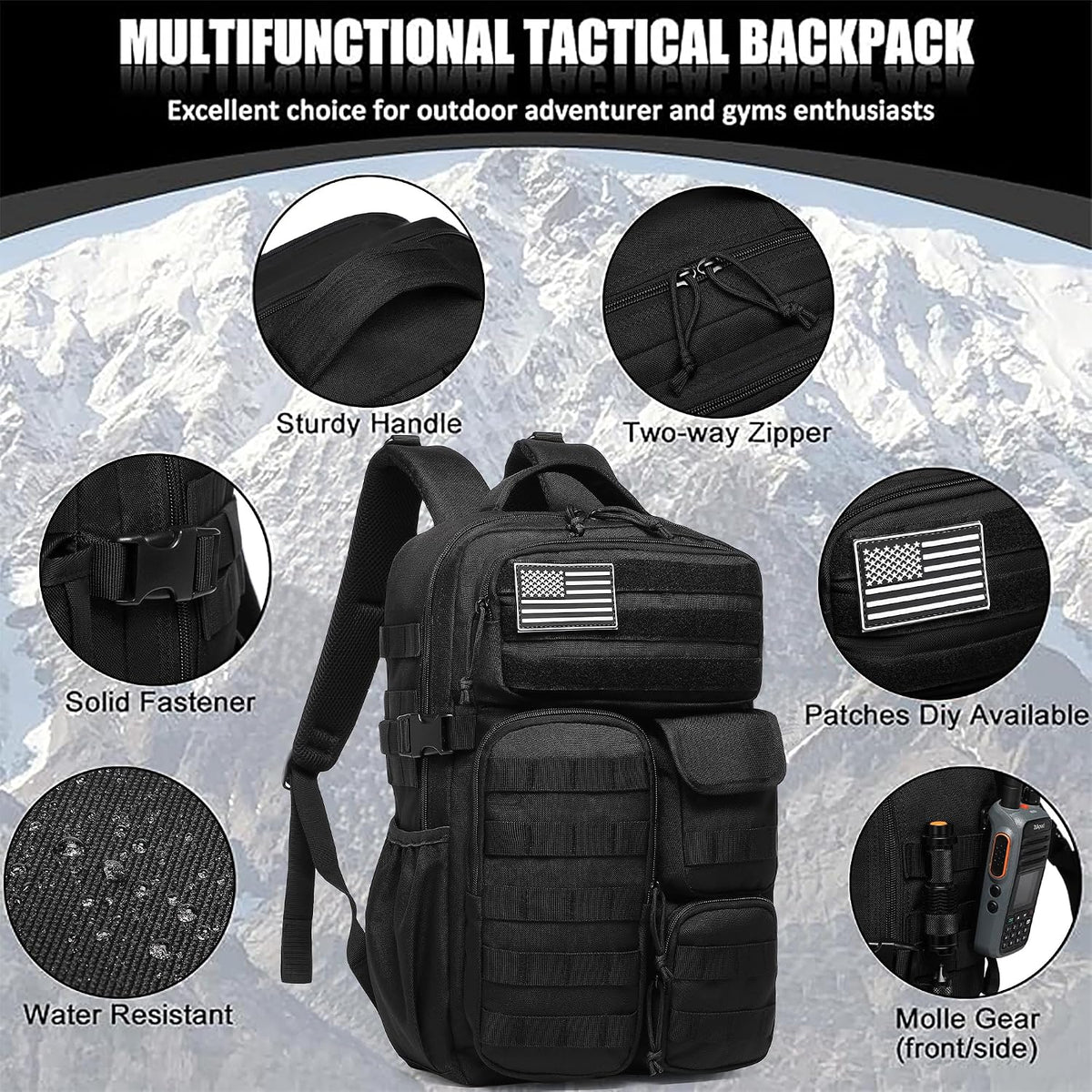 Wotony Tactical Backpack - Military waterproof backpack with multiple pockets and tactical gear for the outdoors (Gray Maple Leaf, 25L)
