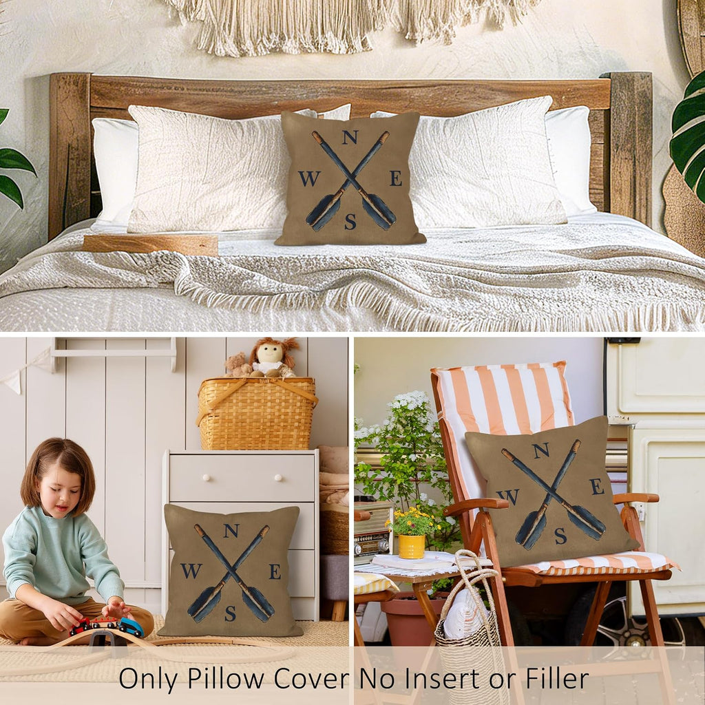 Vintage Lake Paddle Throw Pillow Covers, Rustic Paddles Pillow Case Cover for Sofa Bed Couch, Lake House Decor, Retro Farmhouse Paddle Cushion Cover Case for Bedroom, 18x18 Inch