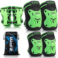 2PM SPORTS Knee Pads for Kids, Wrist Guards Knee and Elbow Pads Set with Drawstring Bag, Protective Gear Set for Girls Boys Roller Skating Cycling Skateboard - Green Medium