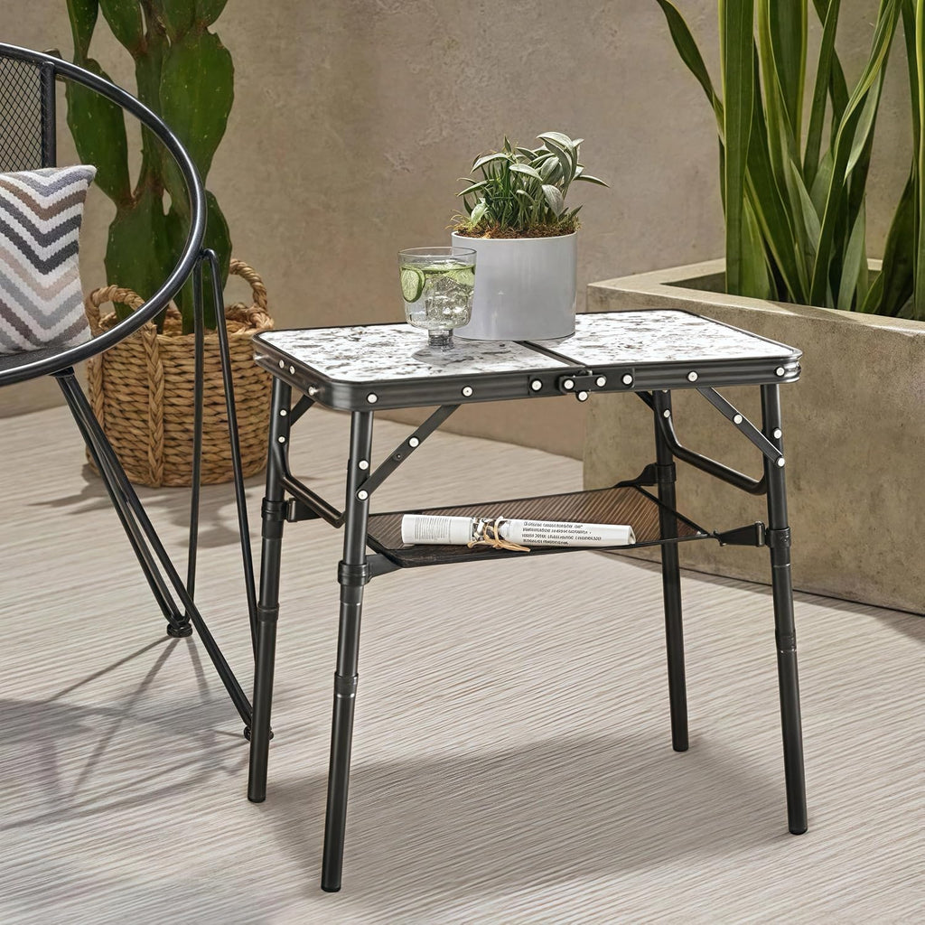 Outdoor Side Table, Portable 3 Adjustable Height, Small Folding Table