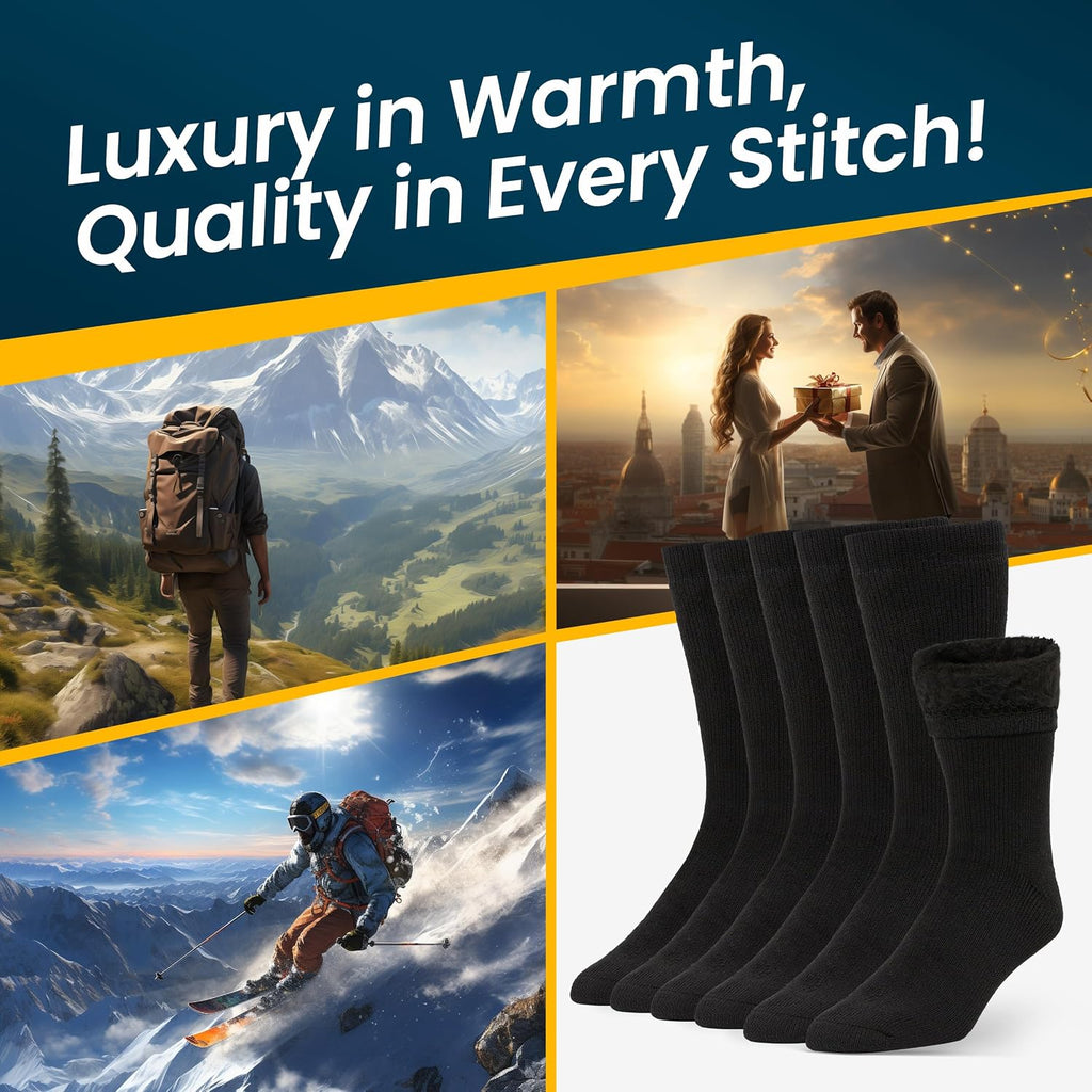 Alvada Mens Merino Wool Crew Socks Thermal and Warm Socks for Winter Work Hiking Running 3 Pairs