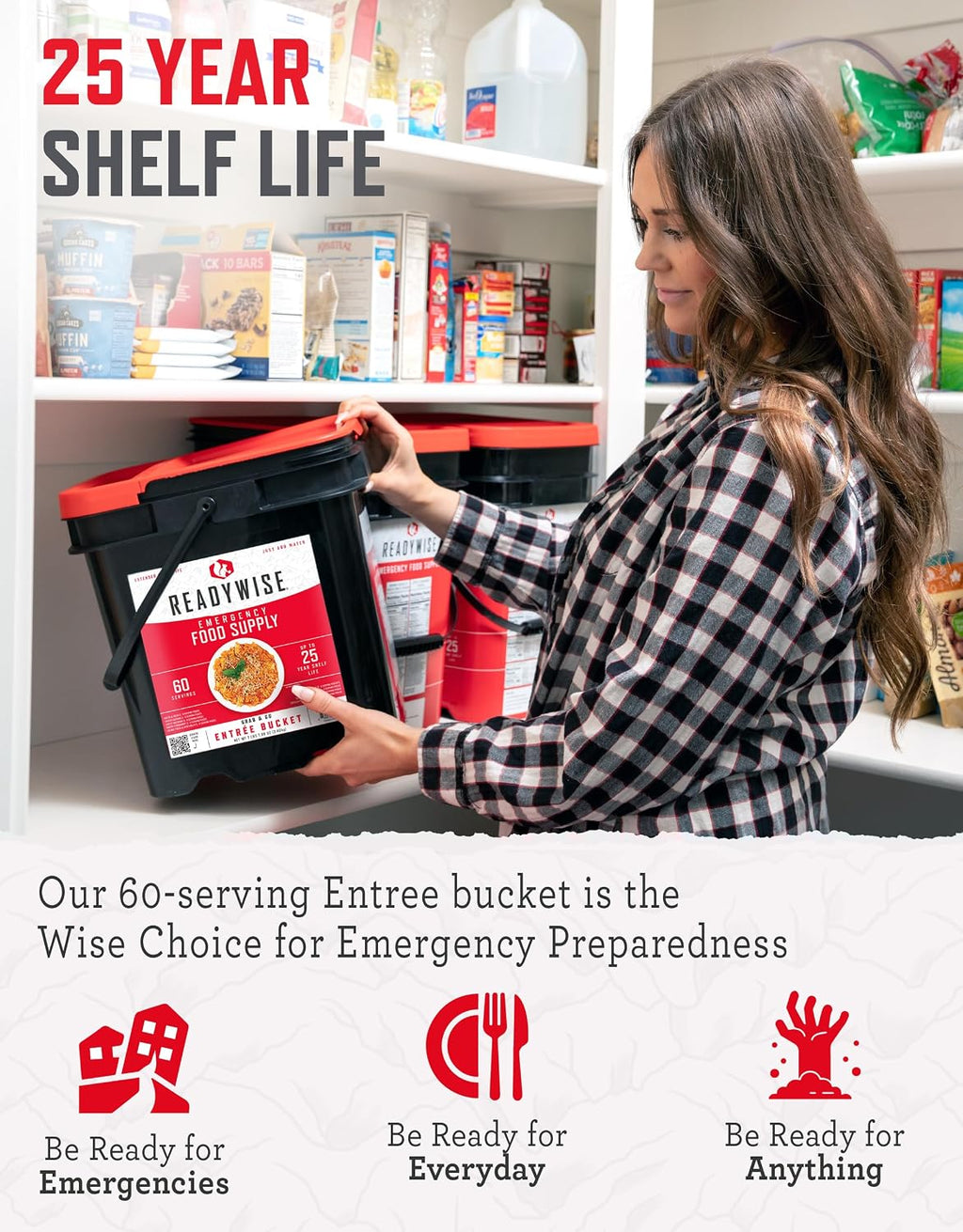 READYWISE Emergency Food Survival Supply Entrée Bucket, 60 Servings