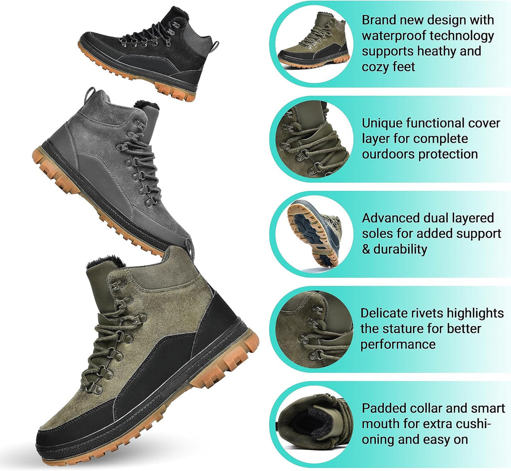 Wondamo Men's Winter Hiking Snow Boots
