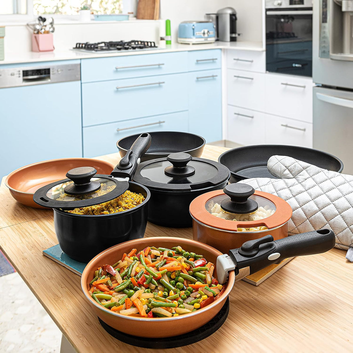 Moss & Stone 10-Piece Nonstick Pots and Pans Set, Removable Handle Cookware