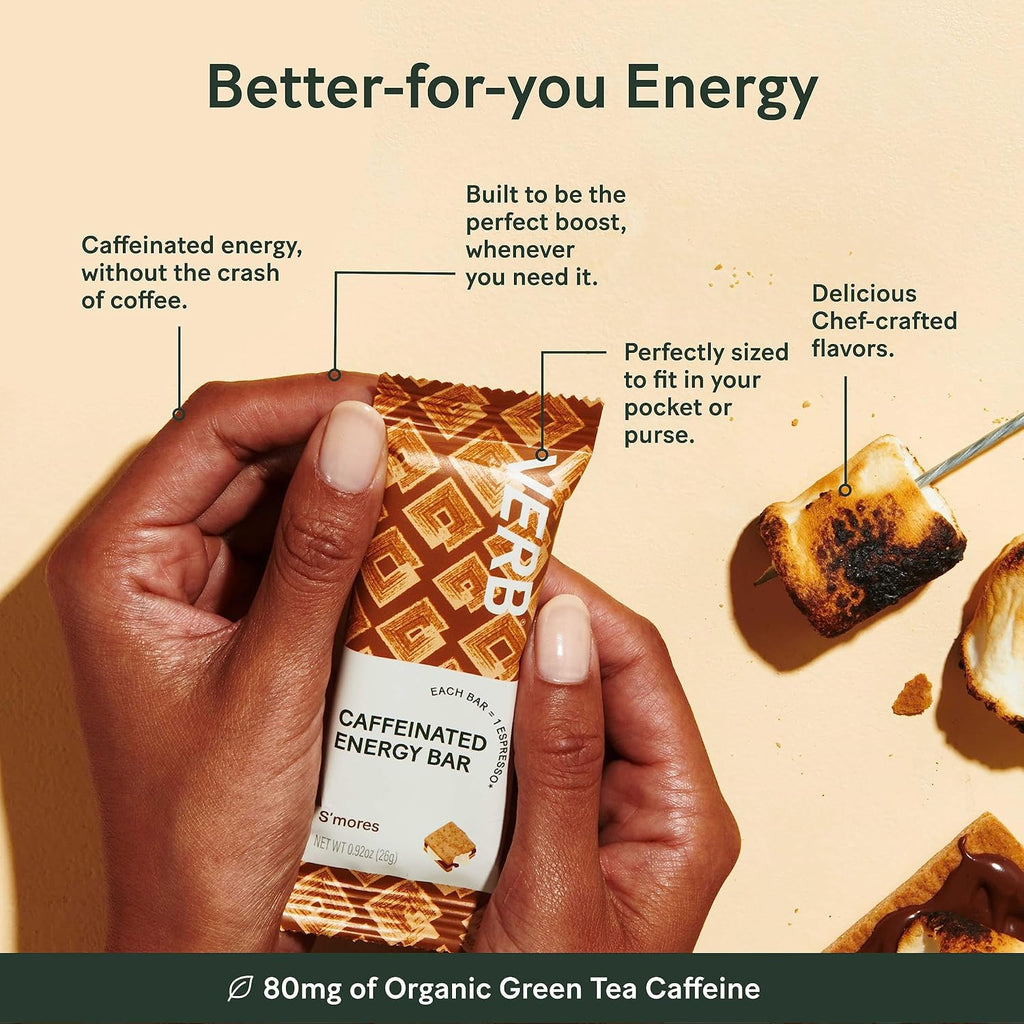 Verb Caffeinated Energy Bars Variety Pack - 2 Flavors (26g, Pack of 16)