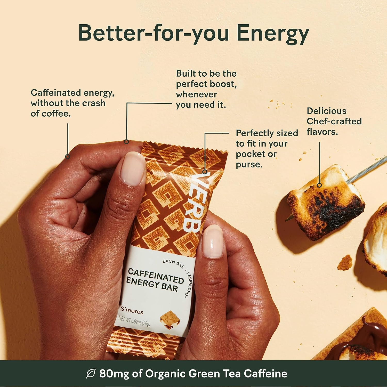 Verb Caffeinated Energy Bars Variety Pack - 2 Flavors (26g, Pack of 16)