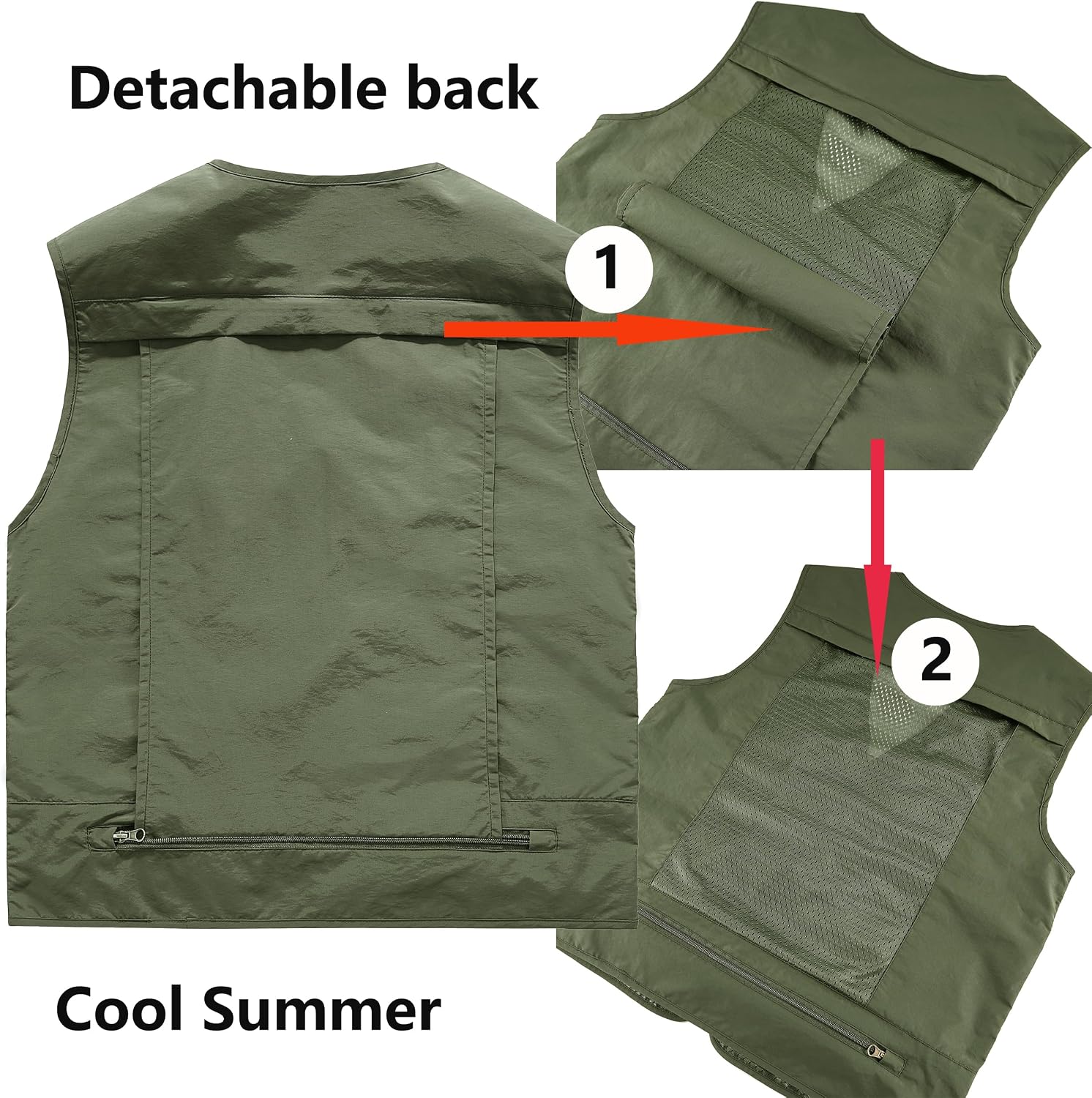 Men's Utility Fishing Cargo Vest Outdoor Lightweight Safari Travel Photo Vest Hiking Waistcoat With Multi Pockets