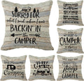 Happy Camper Pillow Cushion Cover Set of 6, 18 x 18 Inch - RV, Trailer & Camping Decor