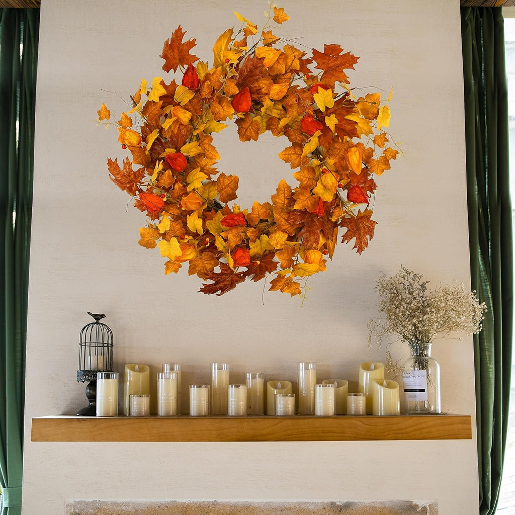 22 inch Artificial Fall Wreath Maple Leaf Wreath for Front Door Home Decor