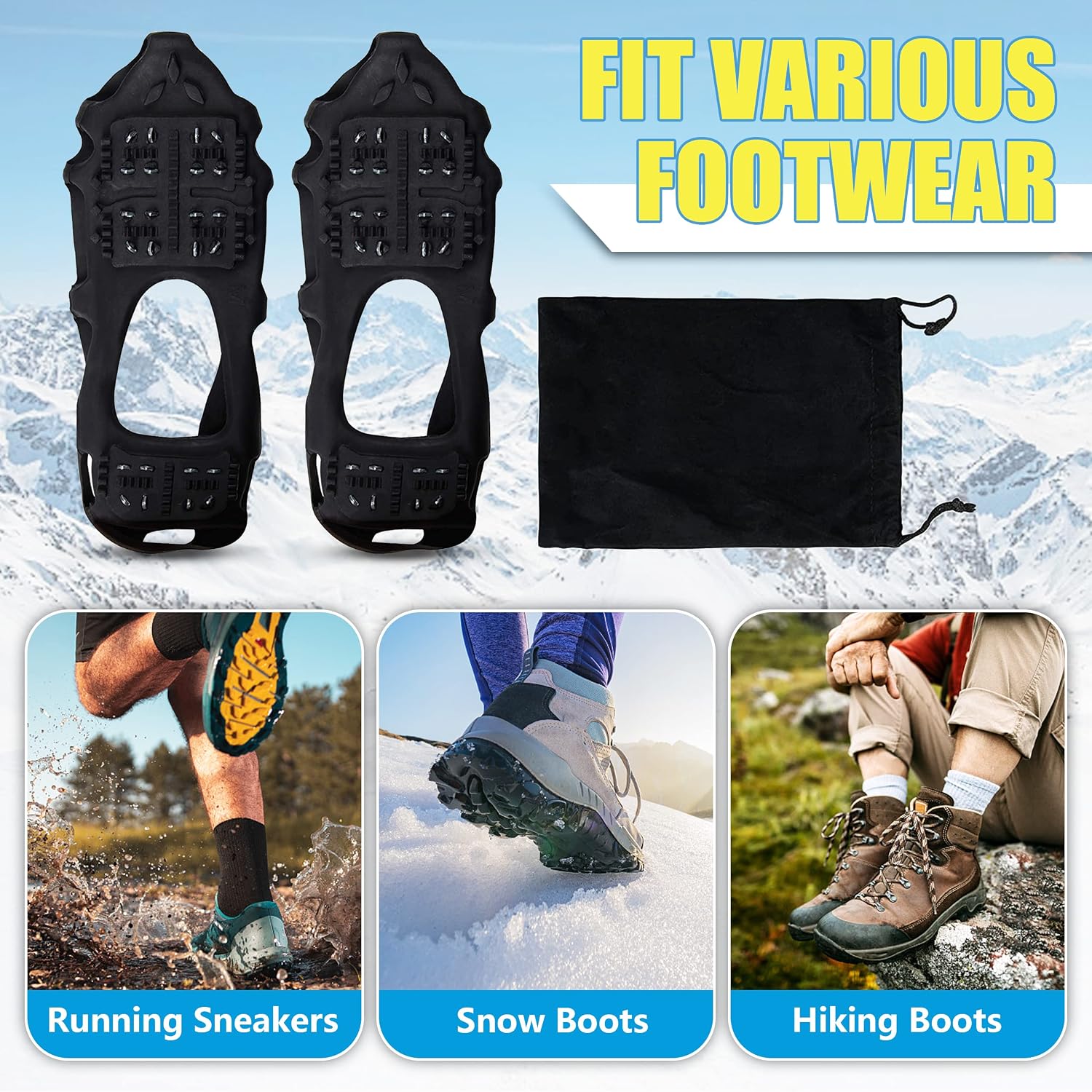 Ice Snow Cleats for Shoes and Boots, Walk Traction Cleats Crampons 24 Studs Anti Slip Ice Snow Grippers Overshoe for Women Men Kids Walking on Snow Ice