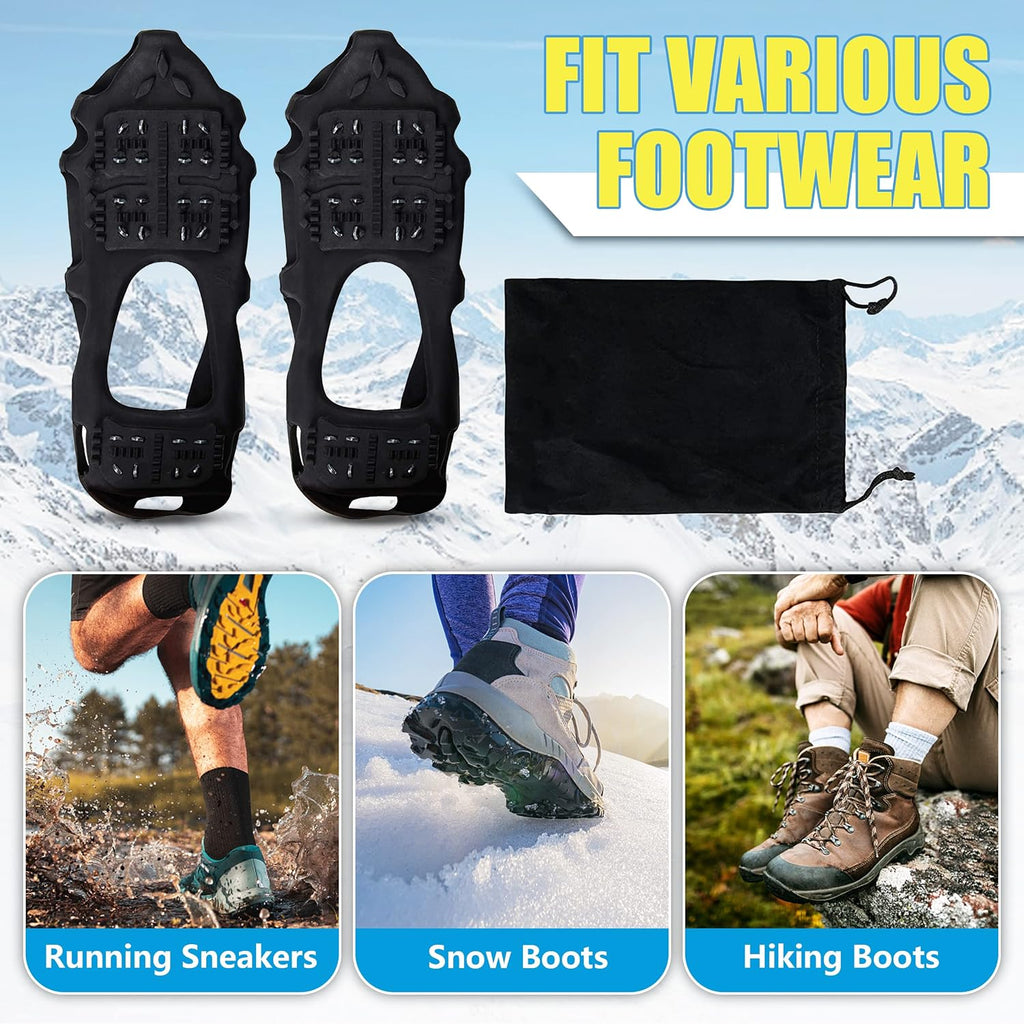 Ice Snow Cleats for Shoes and Boots, Walk Traction Cleats Crampons 24 Studs Anti Slip Ice Snow Grippers Overshoe for Women Men Kids Walking on Snow Ice