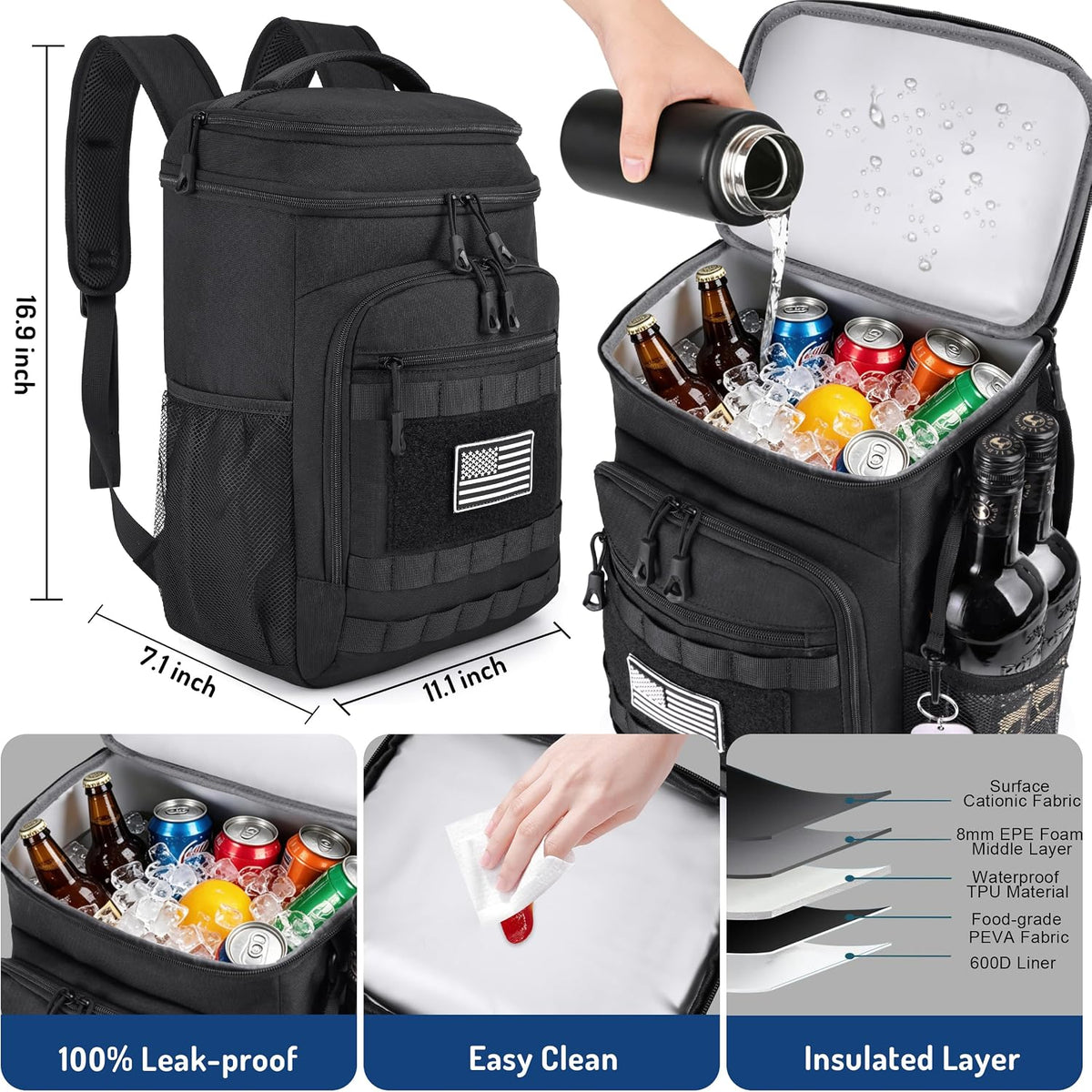 HILOMON Cooler Backpack, 20H Cold Retention Insulated Waterproof Leak Proof
