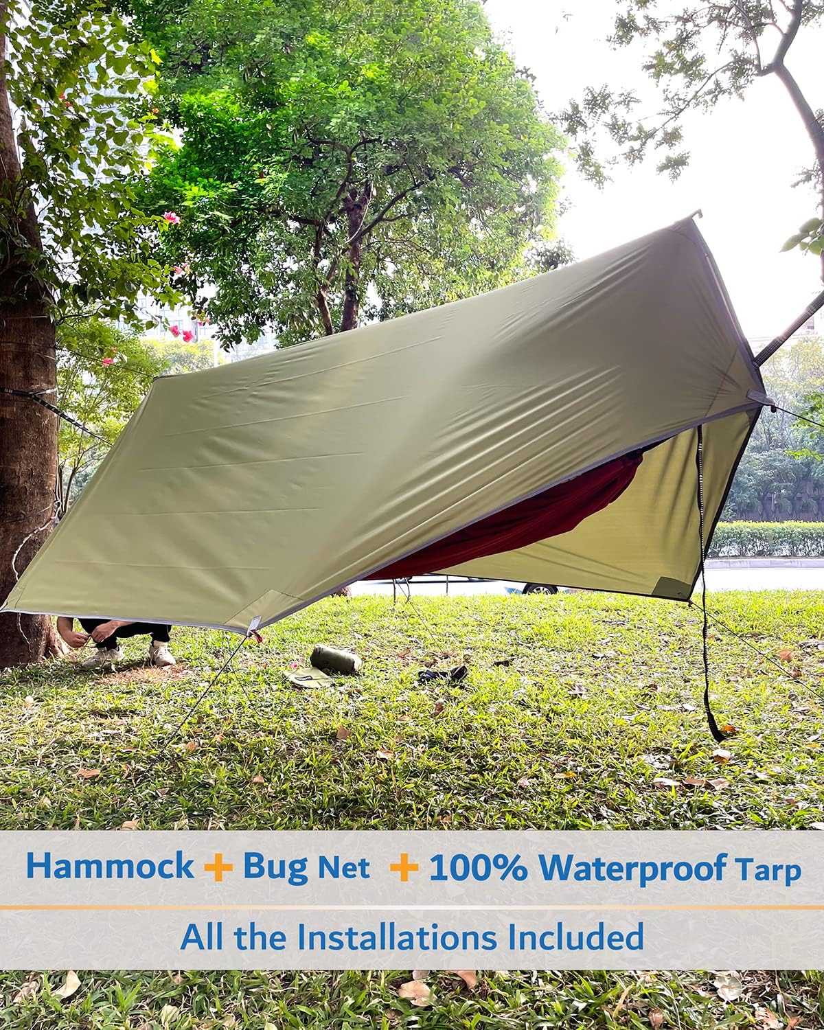 Sunyear Camping Hammock, Portable Single & Double Hammock with Net, 2 Person Hammock Tent with 2 * 10ft Straps, Best for Outdoor Hiking Survival Travel