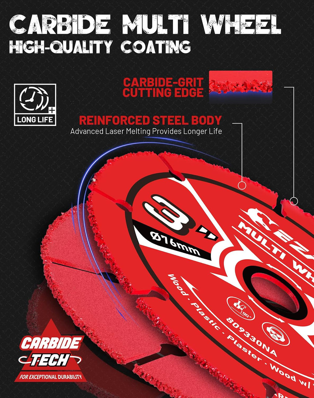 EZARC 3 Inch Carbide Cut Off Wheels for Wood, Nails, Plaster, 2-Pack