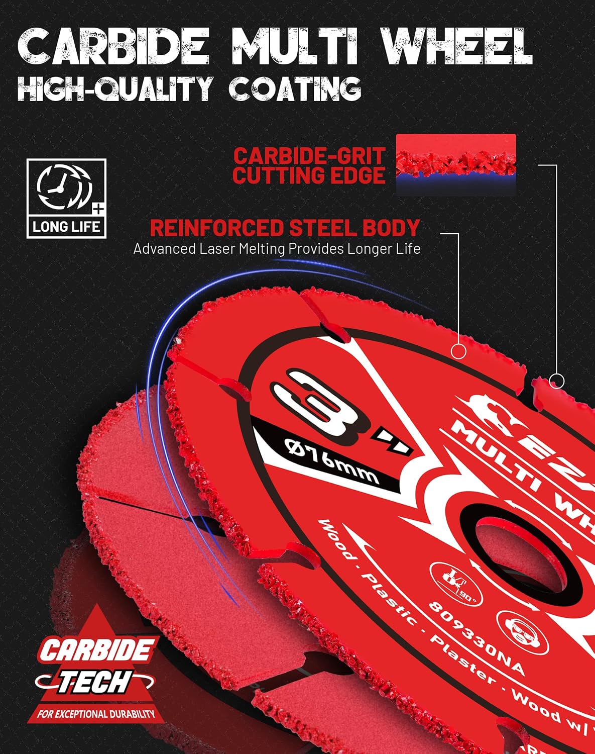 EZARC 3 Inch Carbide Cut Off Wheels for Wood, Nails, Plaster, 2-Pack