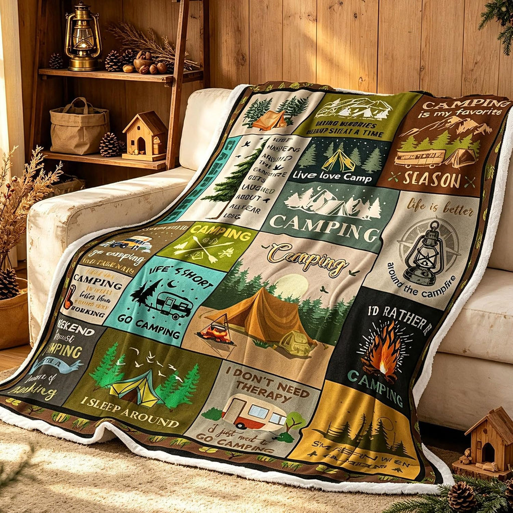 Outdoor Throw Blanket,Camping Blanket for Women Men Kids Adults, RV Blankets Gift for Camping Lovers, Super Cozy Blankets Fuzzy Plush Lightweight Throw Blankets for Sofa, Bed, Couch or Bed