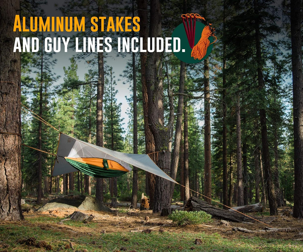 Ryno Tuff Hammock Rain Fly - Camping Tarp 10x10 Foot, The Tent Tarp is Waterproof Rated at 3000MM - Hammock Tarp Includes Aluminum Stakes and Guy Lines. Ultralight and Ultra-Durable