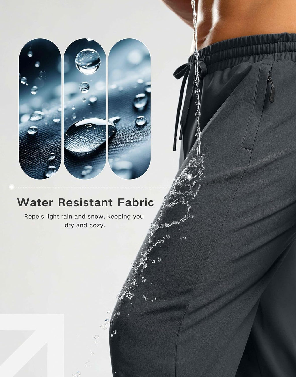 G Gradual Men's Fleece Lined Pants with 3 Zipper Pockets Water Resistant Winter Warm Hiking Pants Athletic Sweatpants for Men